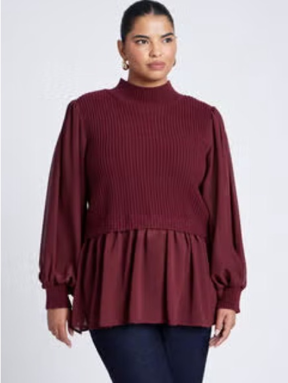 Eloquii Mock Turtle Neck Sweater NWT with Sheer Sleeves Dressy Size 2X 18/20